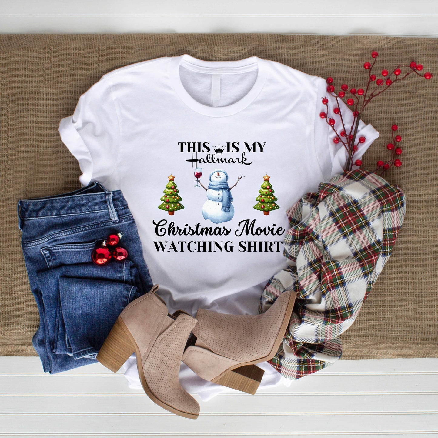 Hallmark Christmas Movie Watching Shirt • Funny Holiday Shirt for Women • Cozy Snowman Wine Tee • Christmas Pajama Party Tee • Gift for Her