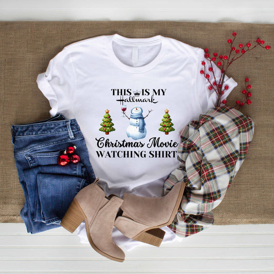 Hallmark Christmas Movie Watching Shirt • Funny Holiday Shirt for Women • Cozy Snowman Wine Tee • Christmas Pajama Party Tee • Gift for Her